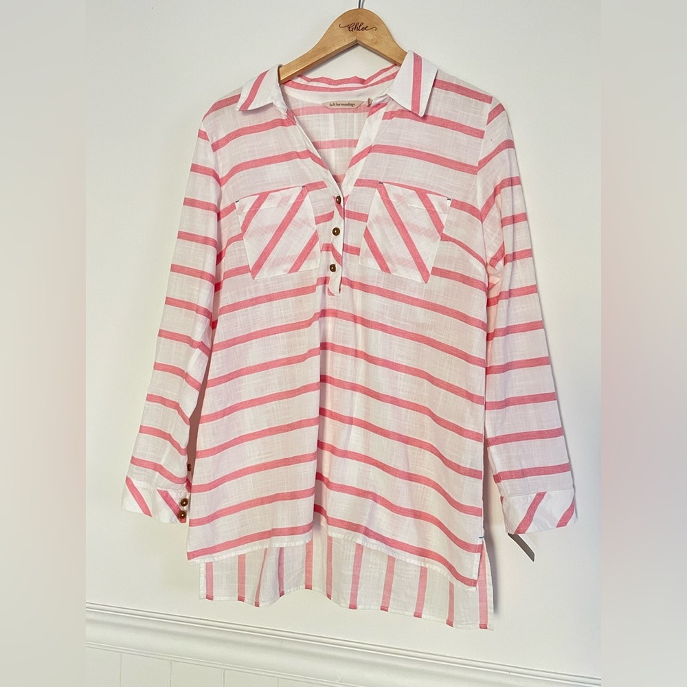 Soft Surroundings Classic Striped Cotton Shirt Tunic Size Medium G23